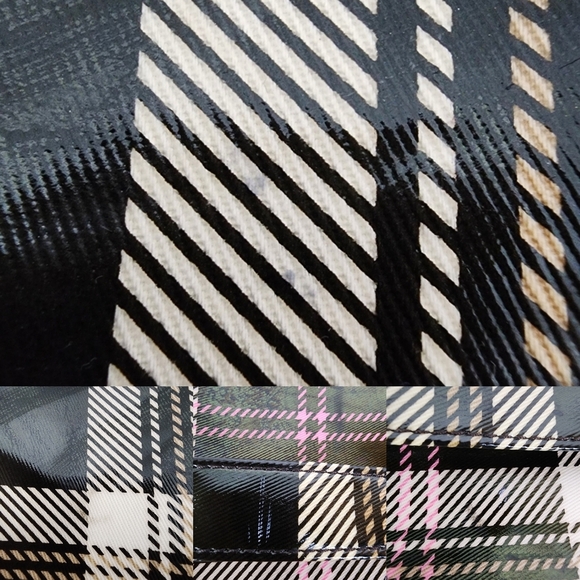 Roxy Luggage Large Overnight Tote Plaid Pink Black Cream Coated Cotton 14" x 14" - Picture 14 of 14